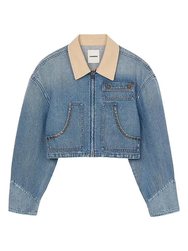 Women's Denim Jacket with Studs - Blue Jean
