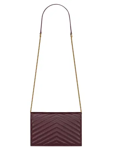 Saint Laurent Women's Cassandre Envelope Chain Wallet in Shiny Leather - Bloody Drink | Thumbnail 5 Saint Laurent Women's Cassandre Envelope Chain Wallet in Shiny Leather - Bloody Drink | Thumbnail 5