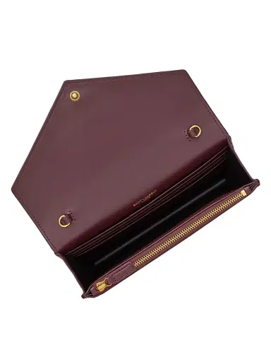 Saint Laurent Women's Cassandre Envelope Chain Wallet in Shiny Leather - Bloody Drink | Thumbnail 6 Saint Laurent Women's Cassandre Envelope Chain Wallet in Shiny Leather - Bloody Drink | Thumbnail 6