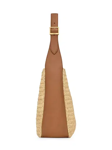 Saint Laurent Women's Le 5 à 7 Supple Small Shoulder Bag in Raffia and Leather - Pale Brown Brick | Thumbnail 2 Saint Laurent Women's Le 5 à 7 Supple Small Shoulder Bag in Raffia and Leather - Pale Brown Brick | Thumbnail 2