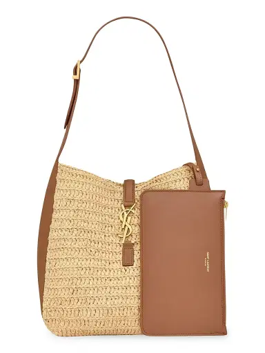 Saint Laurent Women's Le 5 à 7 Supple Small Shoulder Bag in Raffia and Leather - Pale Brown Brick | Thumbnail 3 Saint Laurent Women's Le 5 à 7 Supple Small Shoulder Bag in Raffia and Leather - Pale Brown Brick | Thumbnail 3