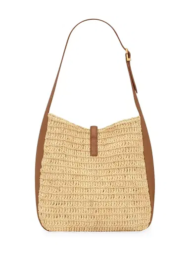 Saint Laurent Women's Le 5 à 7 Supple Small Shoulder Bag in Raffia and Leather - Pale Brown Brick | Thumbnail 4 Saint Laurent Women's Le 5 à 7 Supple Small Shoulder Bag in Raffia and Leather - Pale Brown Brick | Thumbnail 4
