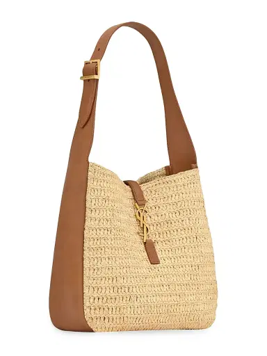 Saint Laurent Women's Le 5 à 7 Supple Small Shoulder Bag in Raffia and Leather - Pale Brown Brick | Thumbnail 5 Saint Laurent Women's Le 5 à 7 Supple Small Shoulder Bag in Raffia and Leather - Pale Brown Brick | Thumbnail 5