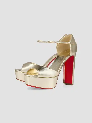 Christian Louboutin Women's Sandaloo 130MM Leather Sandals - Gold - Size 12 | Thumbnail 2