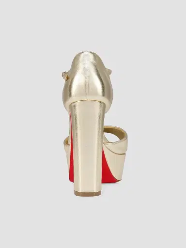 Christian Louboutin Women's Sandaloo 130MM Leather Sandals - Gold - Size 12 | Thumbnail 3