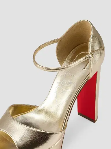 Christian Louboutin Women's Sandaloo 130MM Leather Sandals - Gold - Size 12 | Thumbnail 5