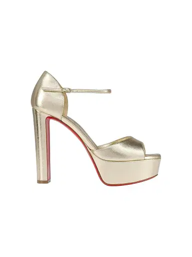 Christian Louboutin Women's Sandaloo 130MM Leather Sandals - Gold - Size 12 | Thumbnail 1