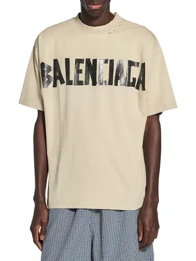 Balenciaga Men's Tape Type Medium Fit T-Shirt - Beige | Thumbnail 3 Balenciaga Men's Tape Type Medium Fit T-Shirt - Beige | Thumbnail 3