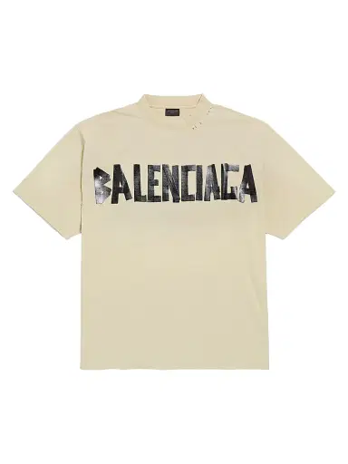 Balenciaga Men's Tape Type Medium Fit T-Shirt - Beige | Thumbnail 1 Balenciaga Men's Tape Type Medium Fit T-Shirt - Beige | Thumbnail 1