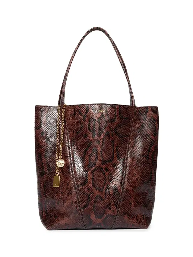Women's Spin Python-Embossed Leather Tote Bag - Sooty Brown Women's Spin Python-Embossed Leather Tote Bag - Sooty Brown