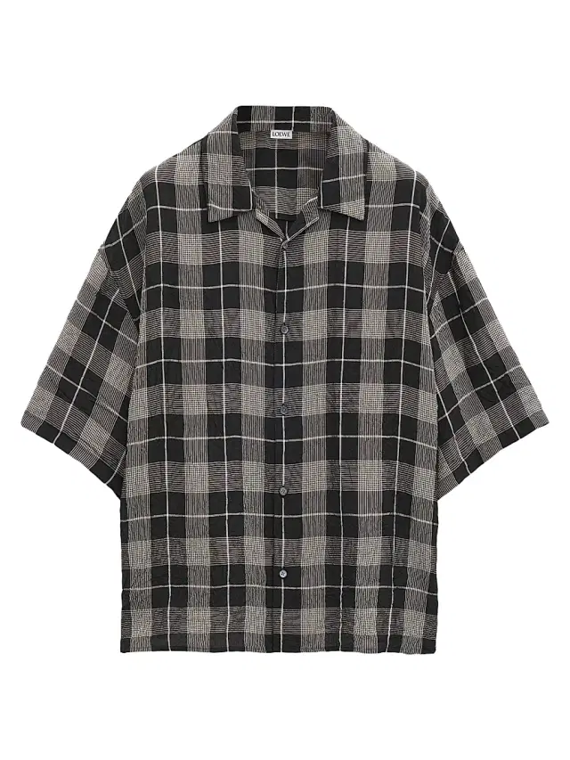 LOEWE Men's Plaid Short-Sleeve Shirt - Black White
