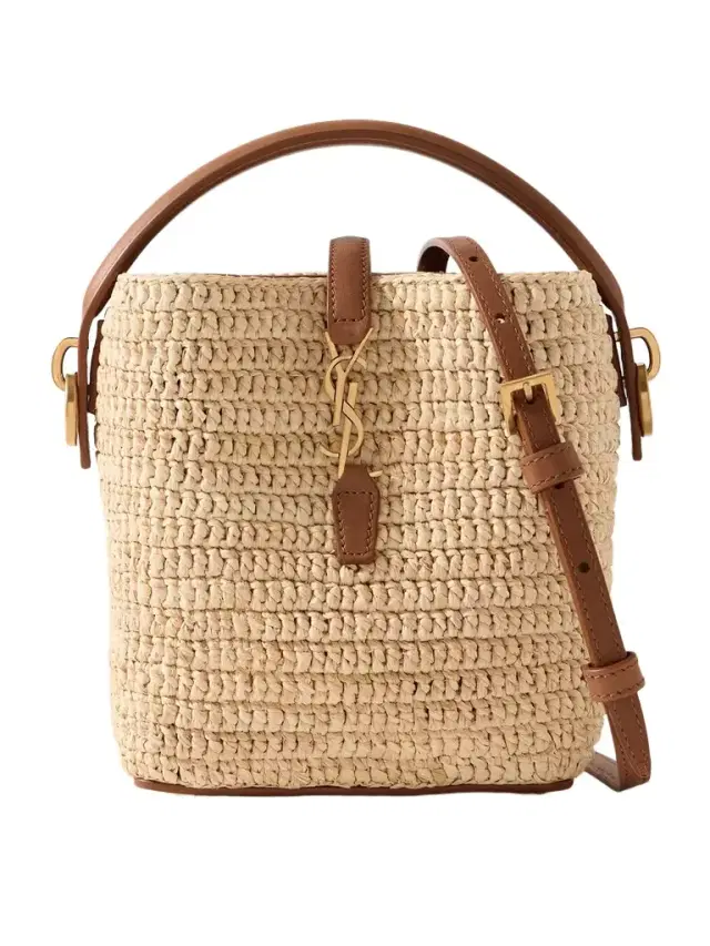Le 37 Mini Leather-trimmed Raffia Bucket Bag