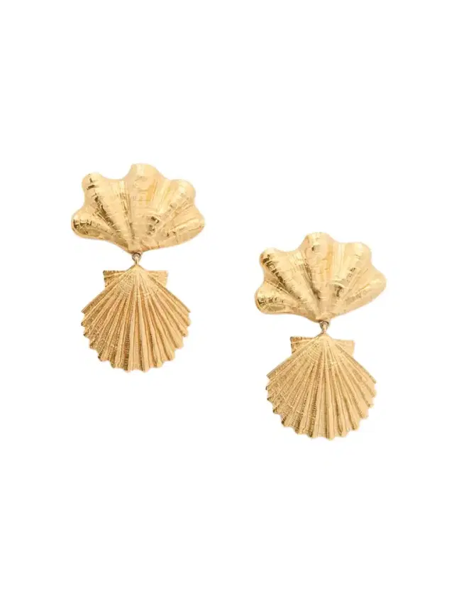 Shell Gold-tone Clip Earrings