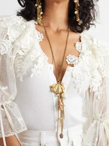 Chloé tone, Faux Pearl, Crystal And Resin Necklace | Thumbnail 2