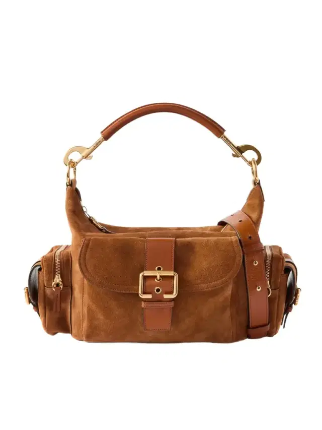 Camera Leather-trimmed Suede Shoulder Bag