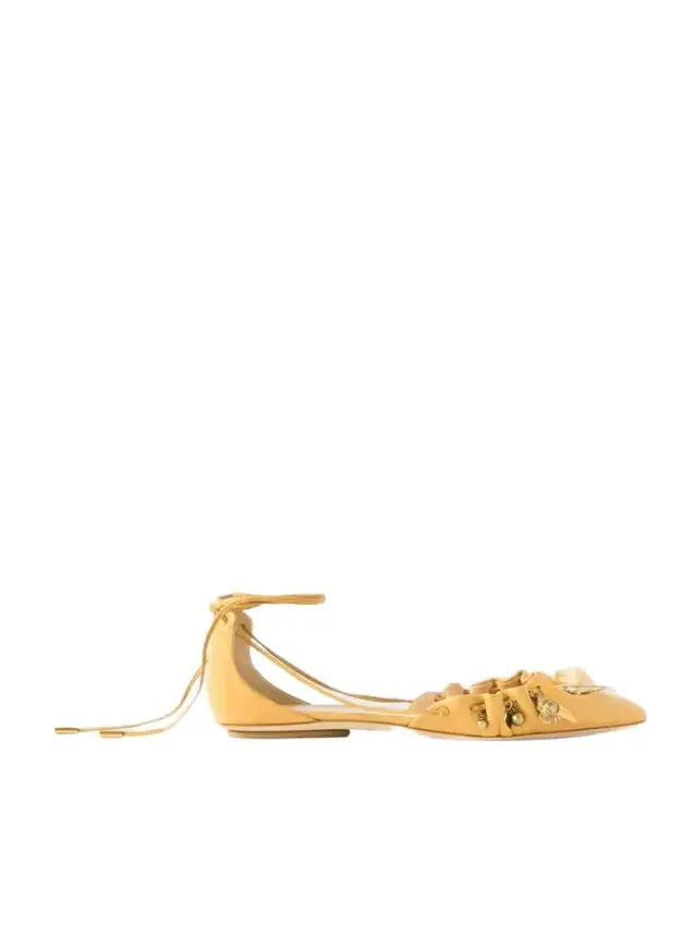 Gathered Embellished Leather Point-toe Flats