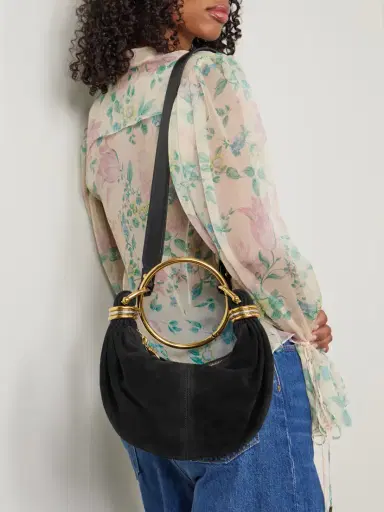 Chloé Bracelet Small Embellished Leather-trimmed Suede Shoulder Bag | Thumbnail 6
