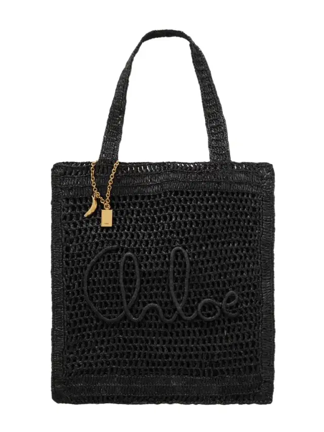 Chloé Summer Banana Embellished Crocheted Embroidered Raffia-like Tote
