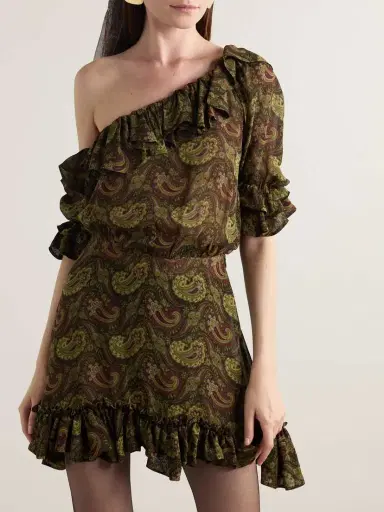 Saint Laurent One-shoulder Ruffled Paisley-print Georgette Mini Dress | Thumbnail 3 Saint Laurent One-shoulder Ruffled Paisley-print Georgette Mini Dress | Thumbnail 3