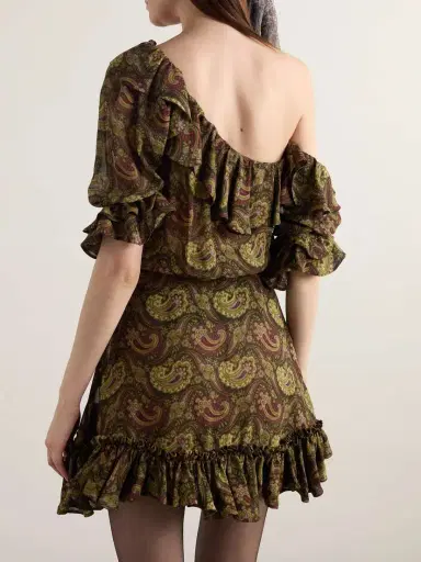 Saint Laurent One-shoulder Ruffled Paisley-print Georgette Mini Dress | Thumbnail 4 Saint Laurent One-shoulder Ruffled Paisley-print Georgette Mini Dress | Thumbnail 4