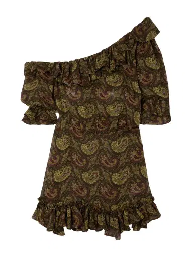 Saint Laurent One-shoulder Ruffled Paisley-print Georgette Mini Dress | Thumbnail 1 Saint Laurent One-shoulder Ruffled Paisley-print Georgette Mini Dress | Thumbnail 1