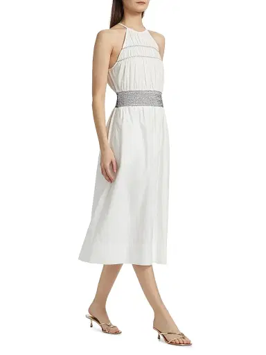 Ramy Brook Women's Melanie Smocked Cotton Midi-Dress - White | Thumbnail 4