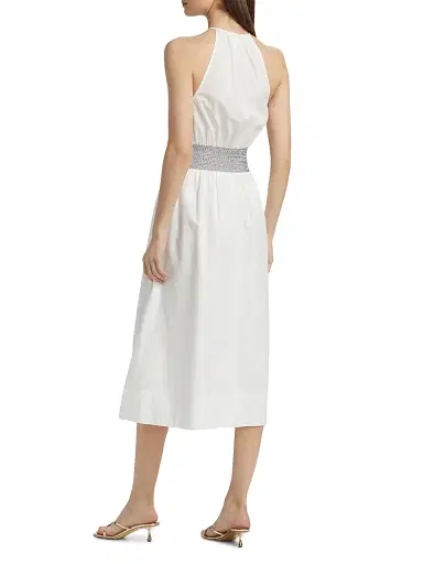 Ramy Brook Women's Melanie Smocked Cotton Midi-Dress - White | Thumbnail 5