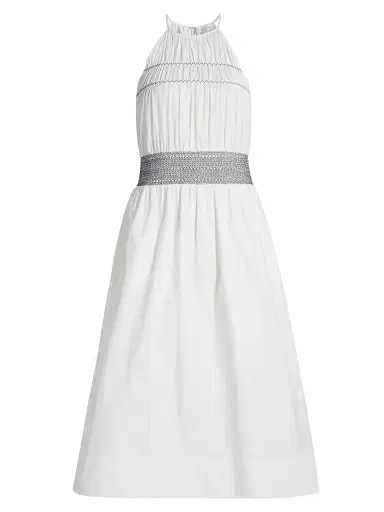 Ramy Brook Women's Melanie Smocked Cotton Midi-Dress - White | Thumbnail 1