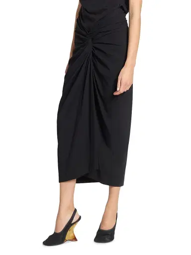 Dries Van Noten Women's Cotton Twist-Front Draped Midi-Skirt | Thumbnail 4