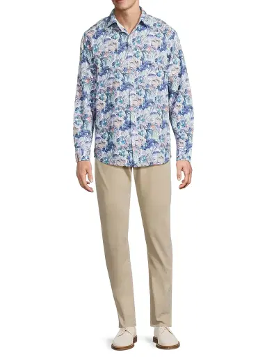 Tommy Bahama Men's Nova Wave Amalfi Gardens Floral Stretch-Cotton Shirt - Aquarius - Size Large | Thumbnail 2