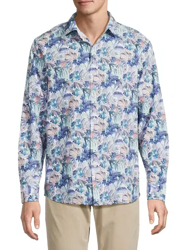 Tommy Bahama Men's Nova Wave Amalfi Gardens Floral Stretch-Cotton Shirt - Aquarius - Size Large | Thumbnail 3