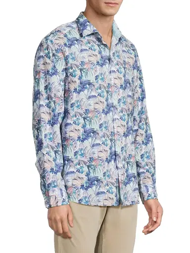 Tommy Bahama Men's Nova Wave Amalfi Gardens Floral Stretch-Cotton Shirt - Aquarius - Size Large | Thumbnail 4