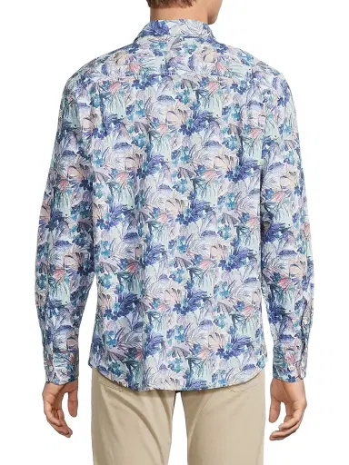 Tommy Bahama Men's Nova Wave Amalfi Gardens Floral Stretch-Cotton Shirt - Aquarius - Size Large | Thumbnail 5