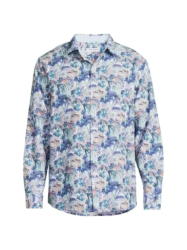 Tommy Bahama Men's Nova Wave Amalfi Gardens Floral Stretch-Cotton Shirt - Aquarius - Size Large | Thumbnail 1