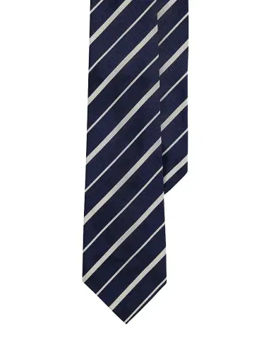Ralph Lauren Purple Label Men's Striped Silk-Cotton Mogador Tie - Navy | Thumbnail 2 Ralph Lauren Purple Label Men's Striped Silk-Cotton Mogador Tie - Navy | Thumbnail 2