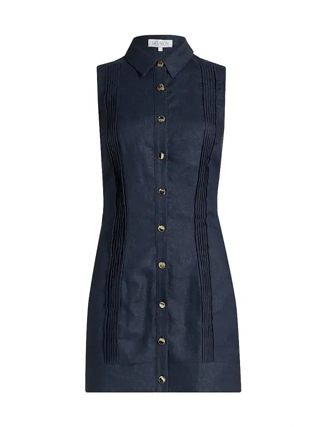 Hevron Women's Riva Linen Button-Down Minidress - Indigo - Size Large