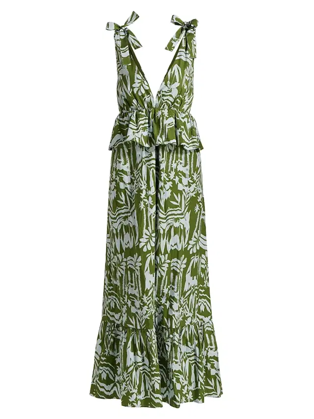 Marie Oliver Women's Whitley Floral Tie-Shoulder Peplum Midi-Dress - Emerald Whisper