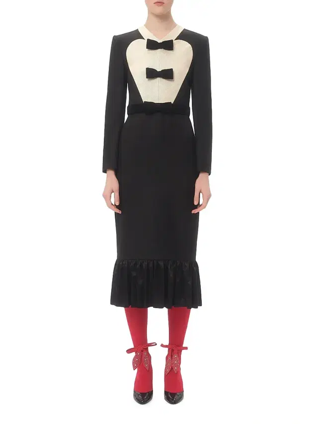 Valentino Garavani Women's Virgin Wool Midi Dress With Bows - Black Soft Beige