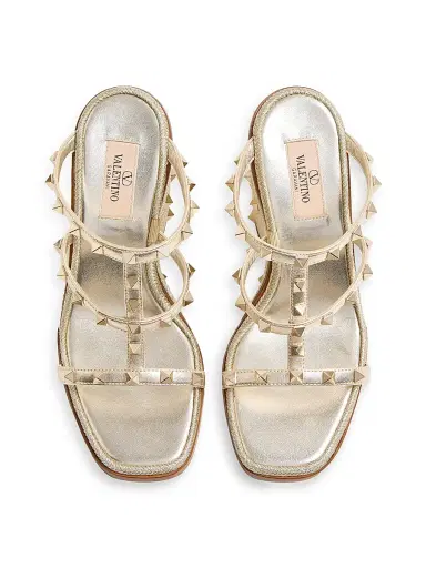 Valentino Garavani Women's Rockstud Wedge Sandals in Laminated Nappa | Thumbnail 4 Valentino Garavani Women's Rockstud Wedge Sandals in Laminated Nappa | Thumbnail 4