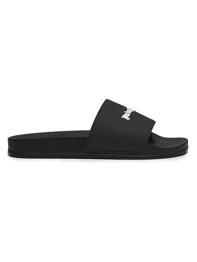 Men's Classic Logo Pool Slides - Black White  Sandals