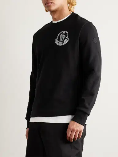 Moncler Logo-Print Appliquéd Cotton-Jersey Sweatshirt - Men | Thumbnail 3