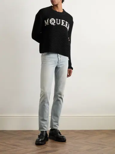 McQueen Cropped Ribbed Logo-Jacquard Cotton Sweater - Men | Thumbnail 2