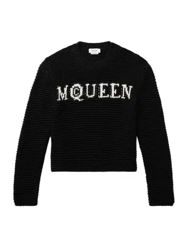 McQueen Cropped Ribbed Logo-Jacquard Cotton Sweater - Men | Thumbnail 1