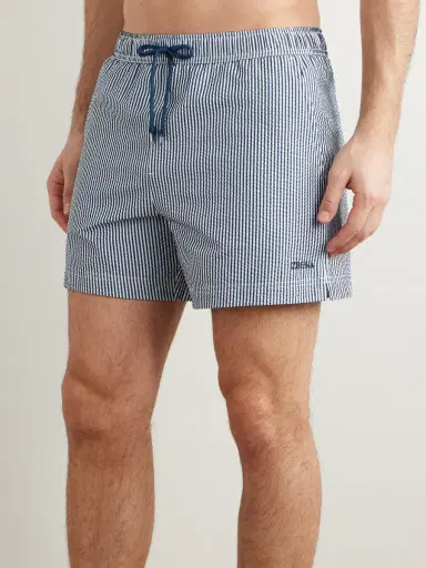 Zegna Straight-Leg Mid-Length Striped Seersucker Shorts - Men | Thumbnail 2