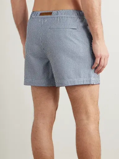 Zegna Straight-Leg Mid-Length Striped Seersucker Shorts - Men | Thumbnail 3