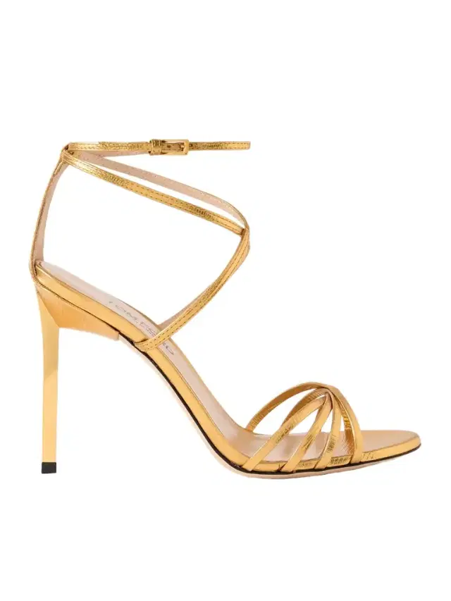 Metallic Lizard-effect Leather Sandals