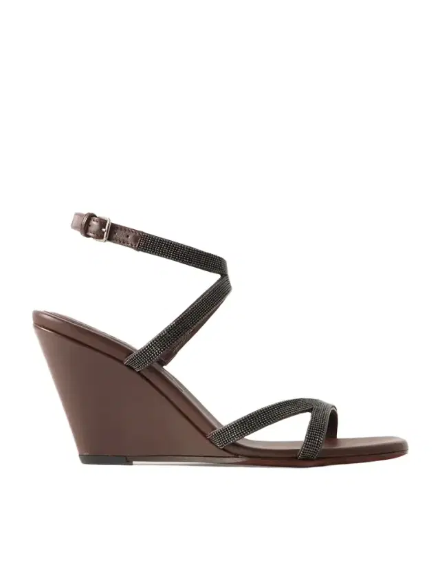 Bead-embellished Leather Wedge Sandals
