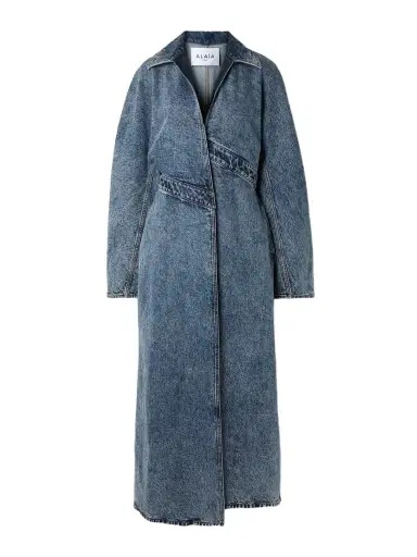 Alaïa Spiral Asymmetric Denim Coat | Thumbnail 1 Alaïa Spiral Asymmetric Denim Coat | Thumbnail 1