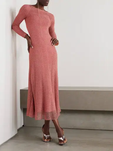 Alaïa Metallic Open-knit Midi Dress | Thumbnail 2 Alaïa Metallic Open-knit Midi Dress | Thumbnail 2