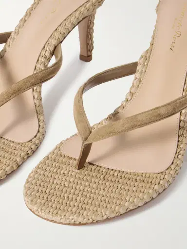 Gianvito Rossi Calypso 70 Suede-trimmed Raffia Sandals | Thumbnail 4
